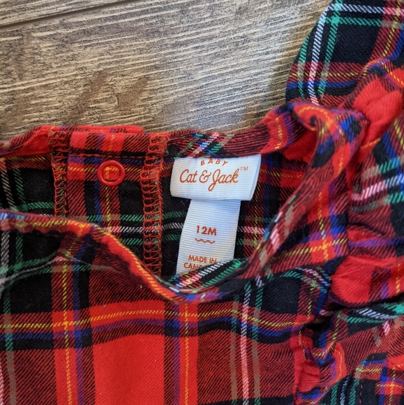 Cat & Jack 12 Month Girl Red Plaid Flannel Ruffle Sleeve Top Dress Christmas - Picture 4 of 4